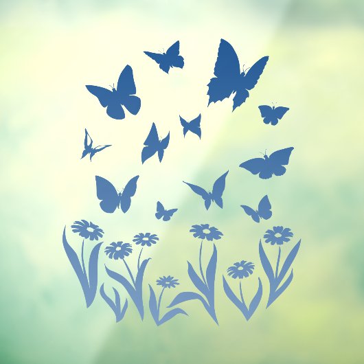 Blue Butterfly Decal Butterfly Flower Window Cling (Vel 3)