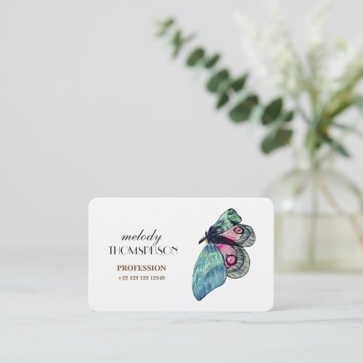Blue Butterfly Digitale Kunst Visitekaartje (Staand voorkant)