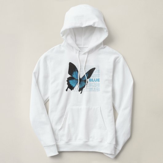 Blue Butterfly Elegance: Hoodie voor dames en meis (Design voorkant)