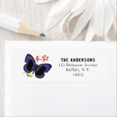 Blue Butterfly Elegant Insect Art Retouradres Etiket (Insitu)