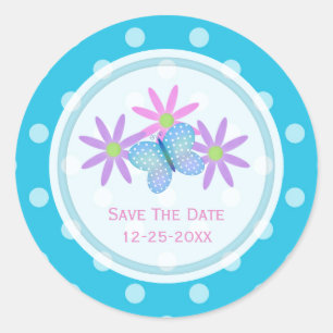 Blue Butterfly en Daisy Save the Date Stickers