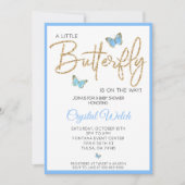 Blue Butterfly en Glitter Baby shower Invitation Kaart (Voorkant)