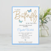 Blue Butterfly en Glitter Baby shower Invitation Kaart (Staand voorkant)