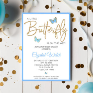 Blue Butterfly en Glitter Baby shower Invitation Kaart