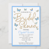 Blue Butterfly en Gold Glitter Vrijgezellenfeest Kaart (Voorkant)
