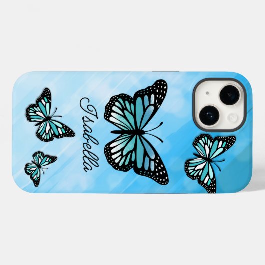 Blue Butterfly en Jouw naam Personalized Case-Mate iPhone Case (Achterkant (horizontaal))