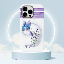 Blue Butterfly en Lavender Personalized Case-Mate iPhone 14 Pro Max Hoesje