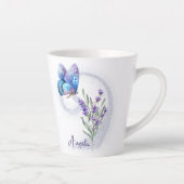 Blue Butterfly en Lavender Personalized Latte Mok (Rechts)