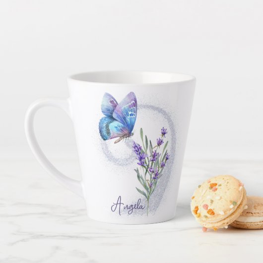 Blue Butterfly en Lavender Personalized Latte Mok (In situ)