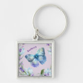 Blue Butterfly en Lavender Personalized Sleutelhan Sleutelhanger (Voorkant)