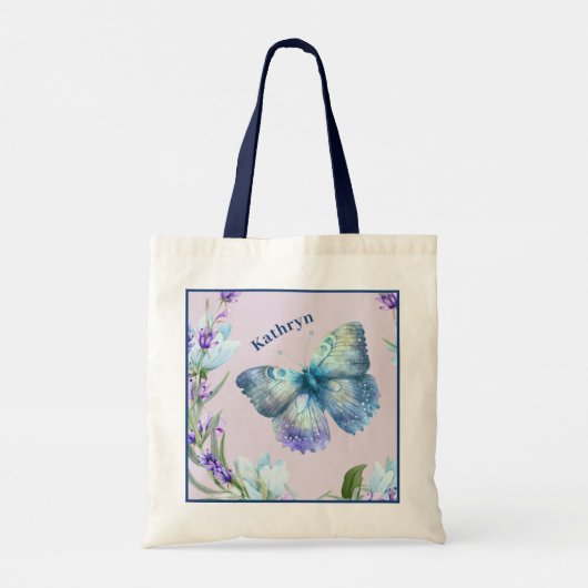 Blue Butterfly en Lavender Personalized Tote Bag (Achterkant)