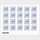 Blue Butterfly en Lavender Personalized Vierkante Sticker (Vel)