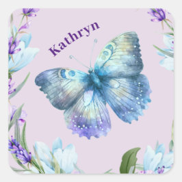 Blue Butterfly en Lavender Personalized Vierkante Sticker