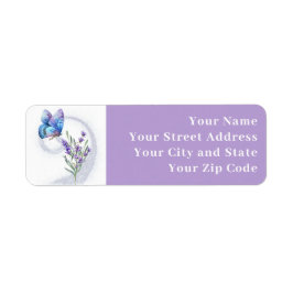 Blue Butterfly en Lavender Return Address Label