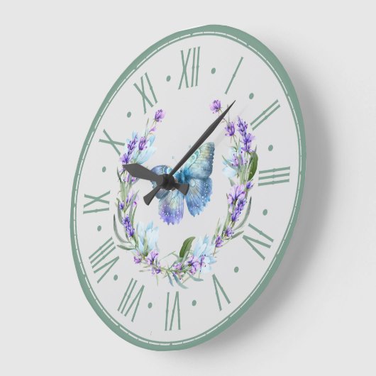 Blue Butterfly en Lavender Wall Clock Grote Klok (Hoek)