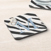 Blue Butterfly en Zebra Fur Blue Monogram op maat Bier Onderzetter (Linkerzijde)