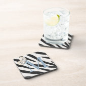 Blue Butterfly en Zebra Fur Blue Monogram op maat Bier Onderzetter (Rechterzijde)