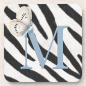 Blue Butterfly en Zebra Fur Blue Monogram op maat Bier Onderzetter (Voorkant)