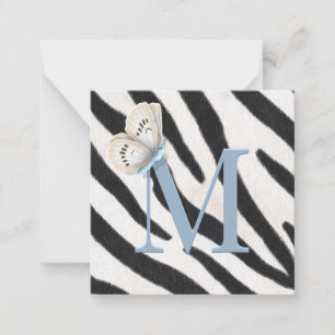 Blue Butterfly en Zebra Fur Bue Monogram, aangepas Notitiekaartje