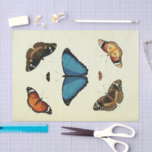 Blue Butterfly Ephemera Decoupage Script T Tissuepapier (Craft)