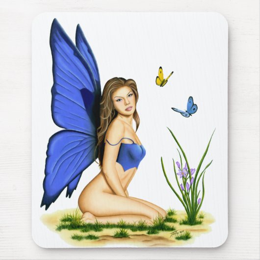 "Blue Butterfly Fairy" Mousepad Muismat (Voorkant)