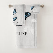 Blue Butterfly Floral Bath Towel Set Bad Handdoek (Insitu)