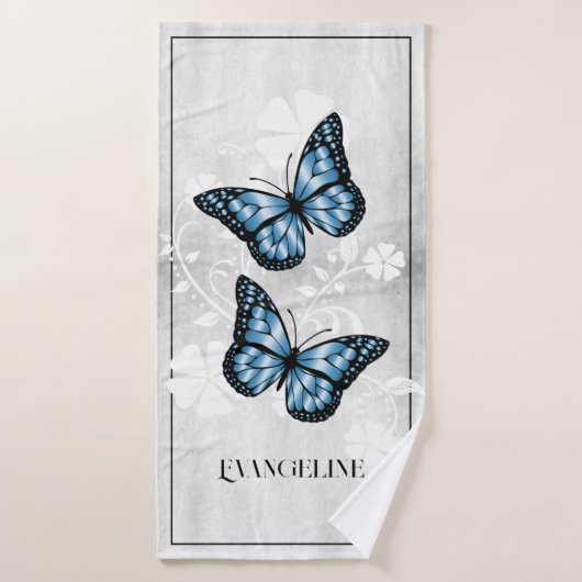 Blue Butterfly Floral Bath Towel Set Bad Handdoek (Badhanddoek)