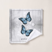 Blue Butterfly Floral Bath Towel Set Bad Handdoek (Wasdoekje)