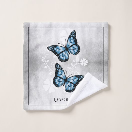 Blue Butterfly Floral Bath Towel Set Bad Handdoek (Wasdoekje)