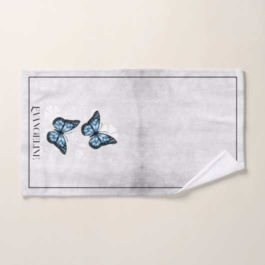 Blue Butterfly Floral Bath Towel Set Bad Handdoek (Handdoek)