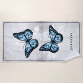 Blue Butterfly Floral Beach Towel Strandlaken (Voorkant)