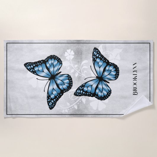 Blue Butterfly Floral Beach Towel Strandlaken (Voorkant)
