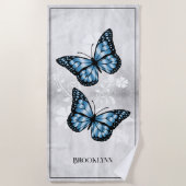 Blue Butterfly Floral Beach Towel Strandlaken (Voorkant)