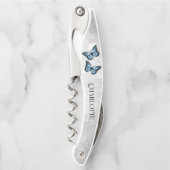 Blue Butterfly Floral Corkschroef Kurkentrekker (Voorkant)