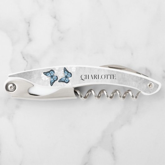 Blue Butterfly Floral Corkschroef Kurkentrekker (Voorkant)