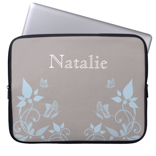 Blue Butterfly Floral Electronics Sleeve (Voorkant)