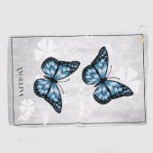 Blue Butterfly Floral Golf Towel Golfhanddoek (Horizontaal)