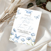 Blue Butterfly Floral Graduation Invitation Kaart
