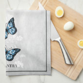 Blue Butterfly Floral Kitchen Towel Theedoek (Quarter Fold)