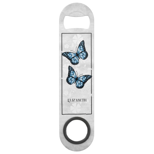 Blue Butterfly Floral Personal Bar Key Speed Flessenopener (Voorkant)