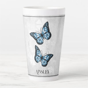 Blue Butterfly Floral Personal latte Mok