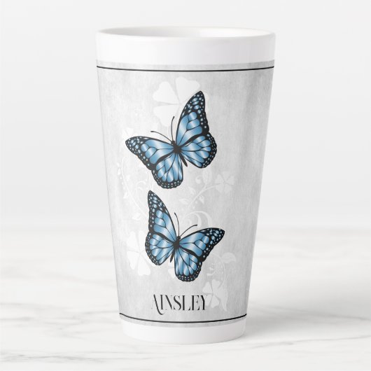 Blue Butterfly Floral Personal latte Mok (Voorkant)