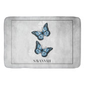 Blue Butterfly Floral Personalized Bath Mat (Voorkant)