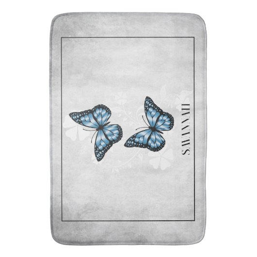 Blue Butterfly Floral Personalized Bath Mat (Voorkant Verticaal)