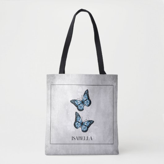 Blue Butterfly Floral Personalized Canvas tas (Voorkant)