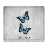 Blue Butterfly Floral Personalized Cutting Board Snijplank (Voorkant)