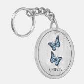 Blue Butterfly Floral Personalized Sleutelhanger (Voorkant Links)