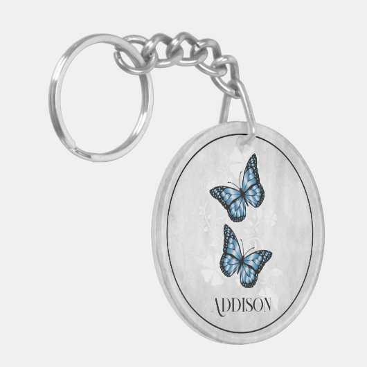 Blue Butterfly Floral Personalized Sleutelhanger (Voorkant Links)