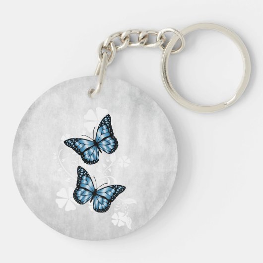 Blue Butterfly Floral Personalized Sleutelhanger (Achterkant)