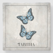 Blue Butterfly Floral Personalized Stone Onderzett Stenen Onderzetter (Voorkant)